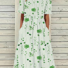 Women's Plus Floral Print Short Sleeve Loose Fit Midi Dress