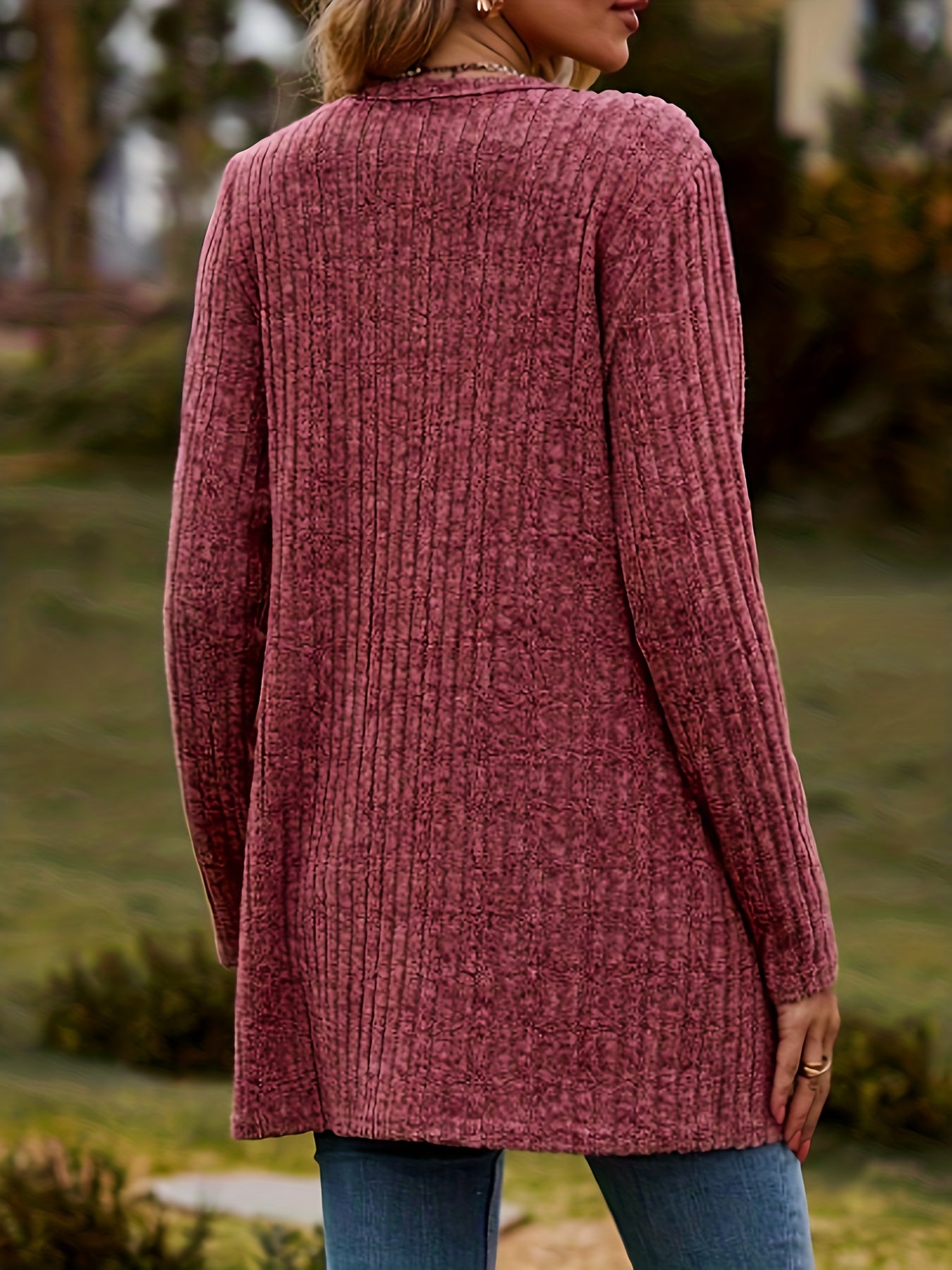  Solid Ribbed Button Up Cardigan with Pockets