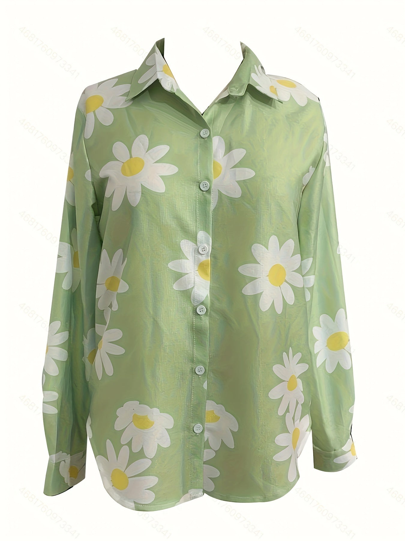  Floral Print Long Sleeve Button-Up Blouse