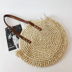 Boho Round Straw Shoulder Bag for Women