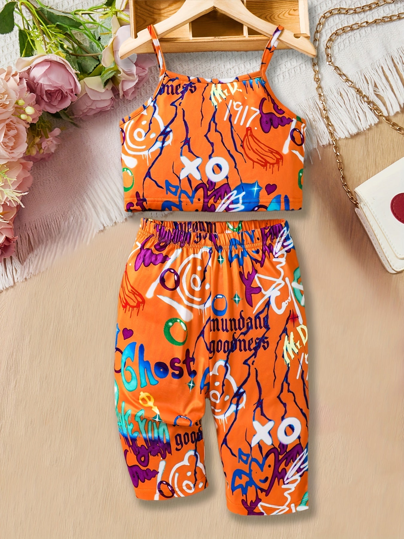 Girls Colorful Bear Tank Top and Long Pants Set