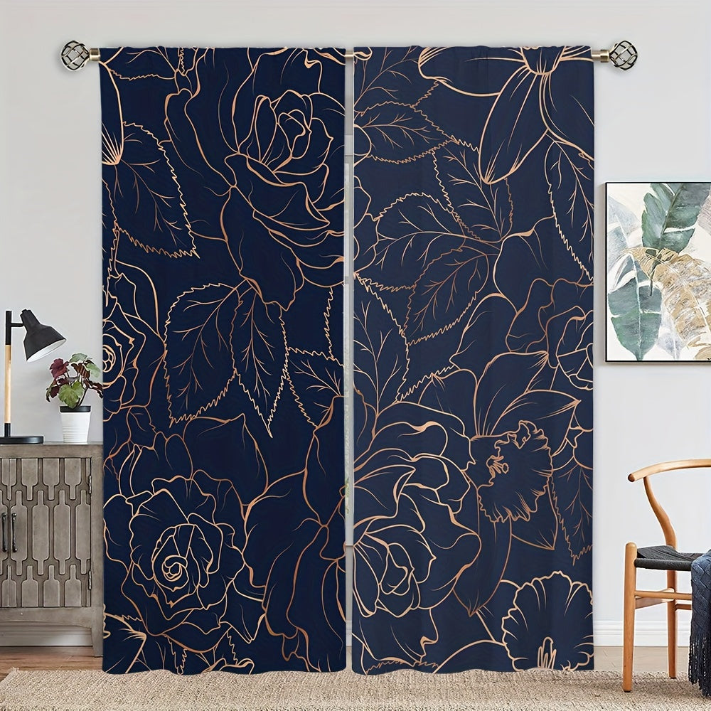 Flower Printed Window Curtain Rod Pocket Blackout Decorative Curtains