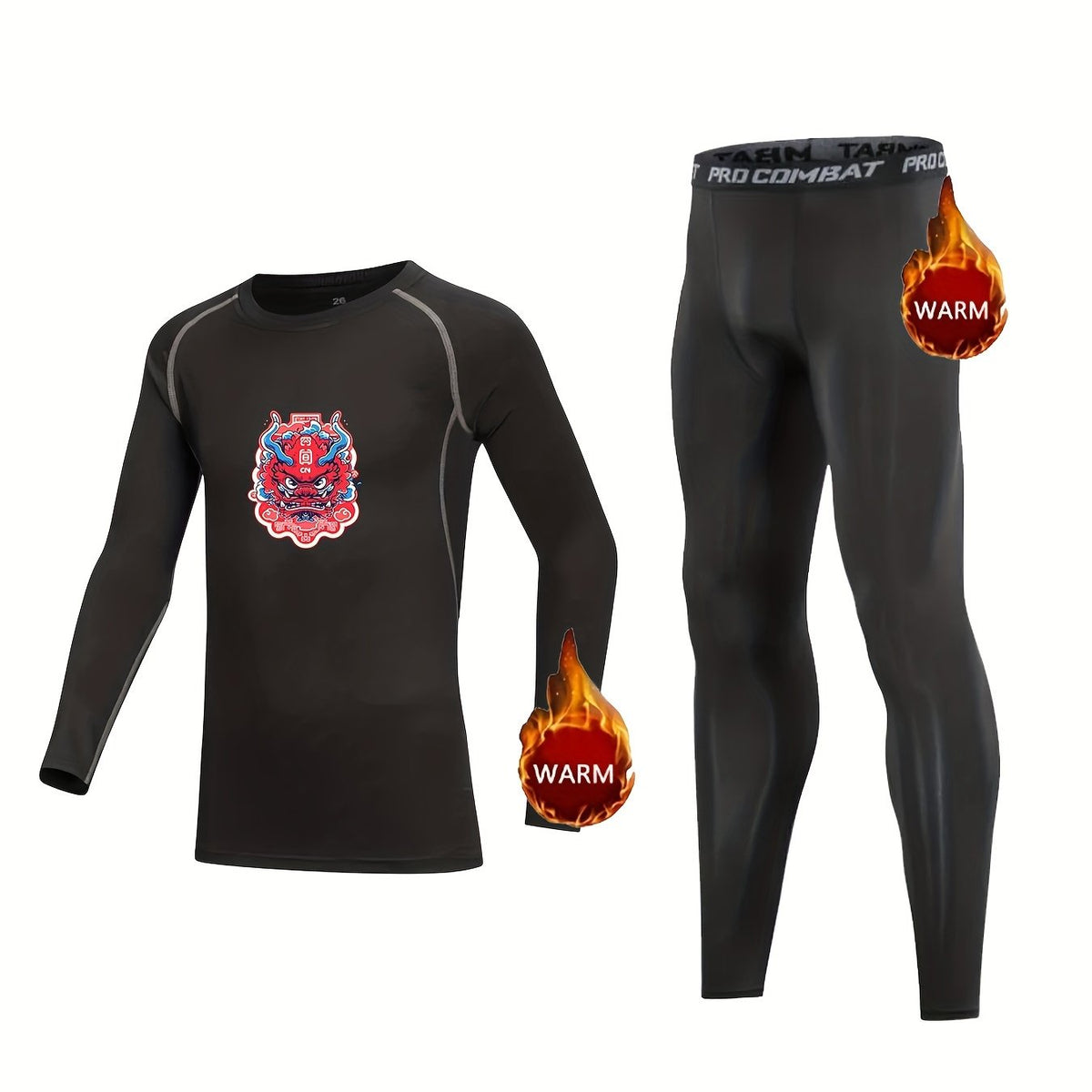 Kids Compression Fleece Sets Cartoon Long Sleeve Shirt & Pants