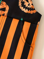 Toddler Girls Halloween Pumpkin Stripe Jumpsuit with Pocket