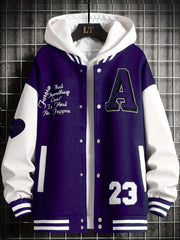 Men's Stand Collar Casual Sports Jacket Block Letter Embroidery Coat