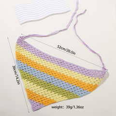 Rainbow Hollow Crochet Triangle Scarf Pastoral Style Headband Hair Accessories