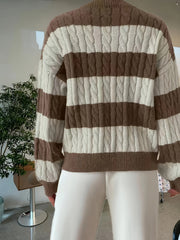  Colorblock Lantern Sleeve V Neck Sweater