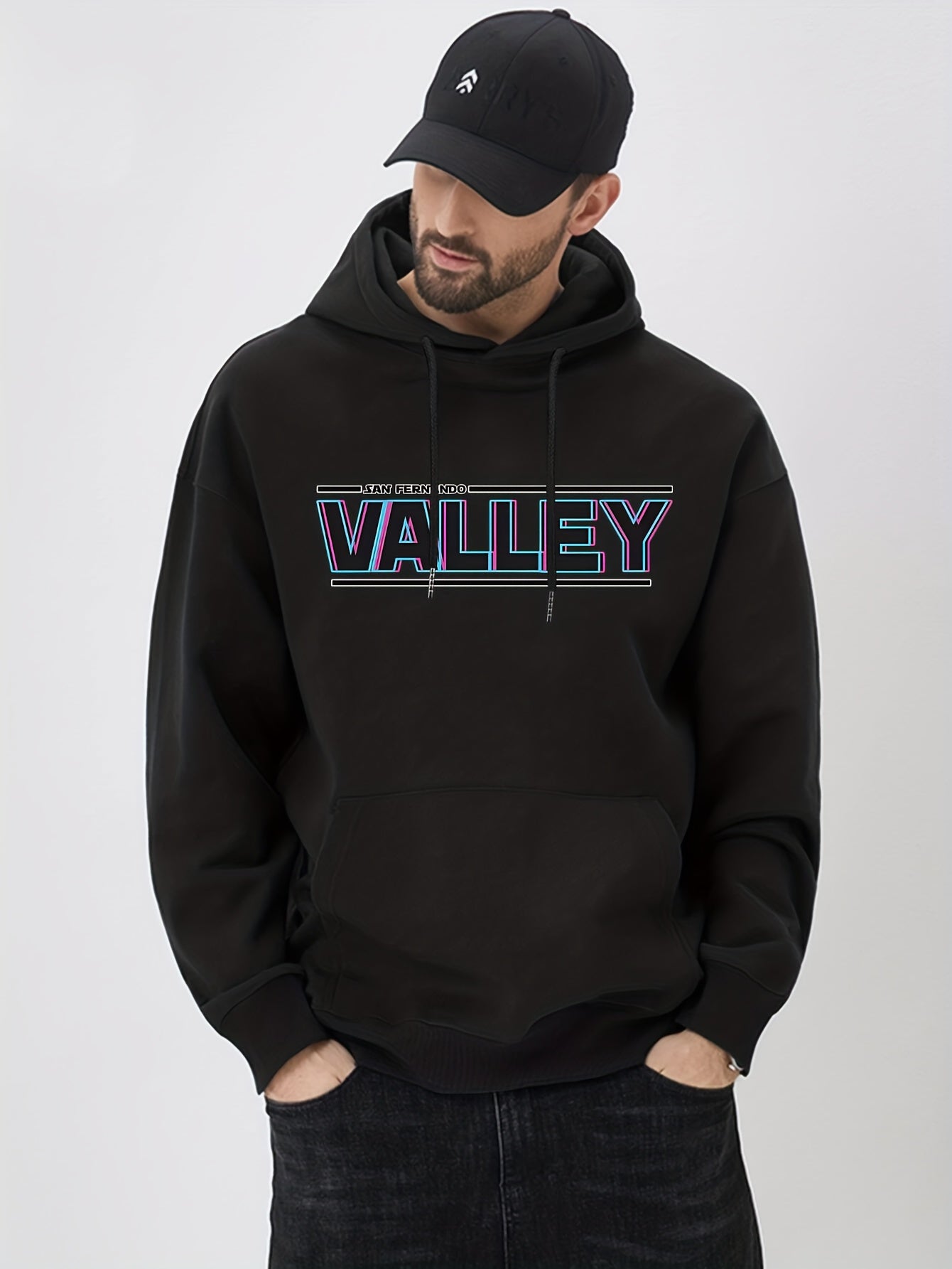 VALLEY Print Hoodie Men's Casual Graphic Pullover Hooded Sweatshirt