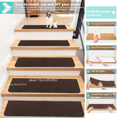 15pcs Non Slip Carpet Stair Treads 29.92x7.87in for Wood