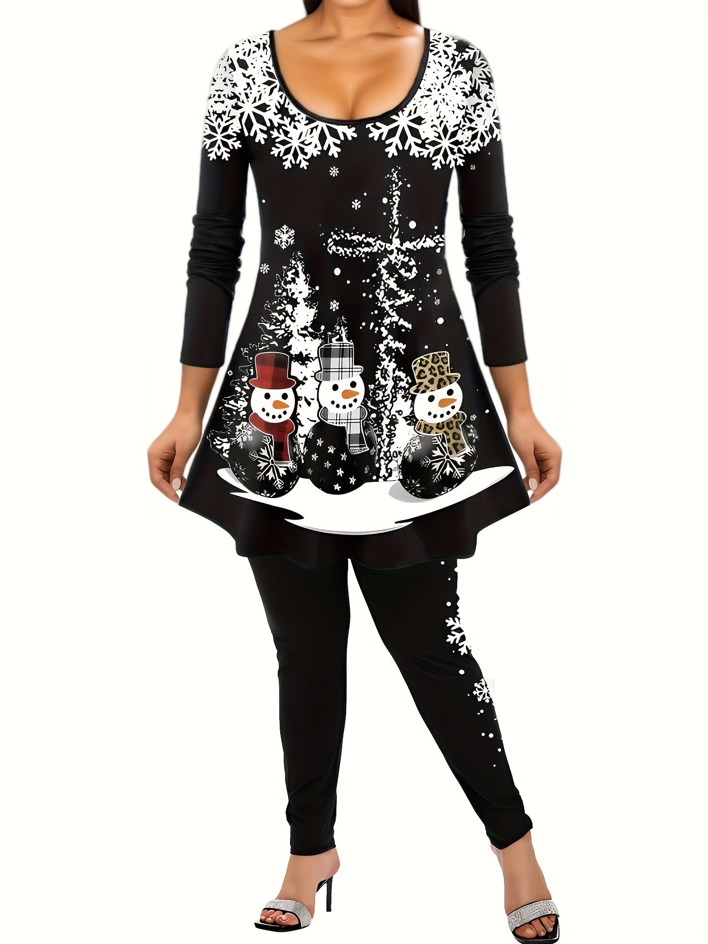  Christmas Snowman & Snowflake Tunic Top & Leggings