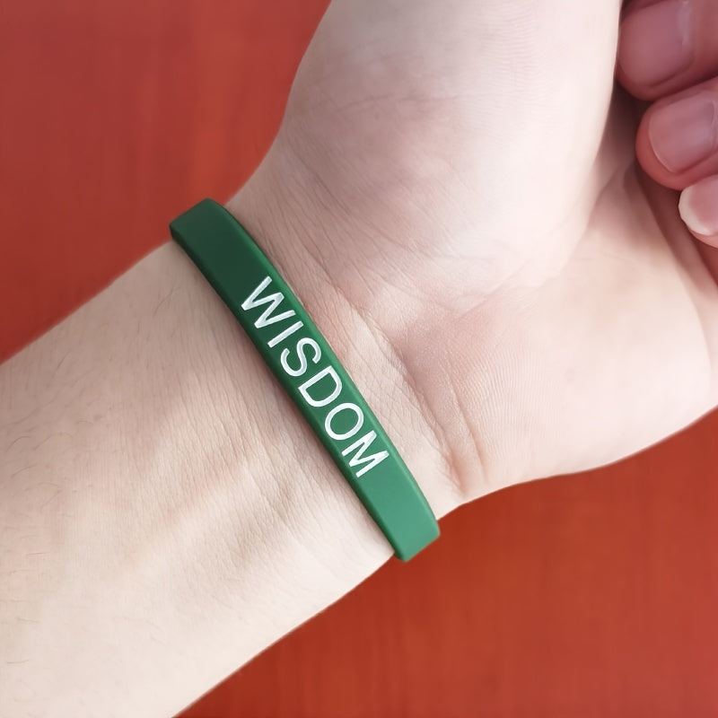 5 pcs Positive Words Silicone Wristbands Inspirational Messages Solid Colors