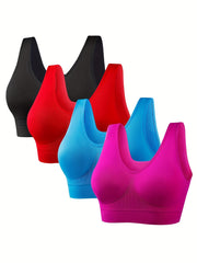4 Pack Plus Size Sports Bra Set Solid Elastic Comfort Breathable Tank Bra