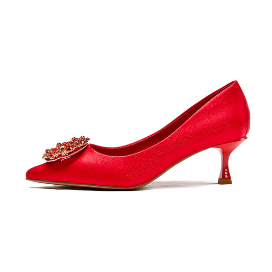 Red Rhinestone Pointed Toe High Heels Stilettos