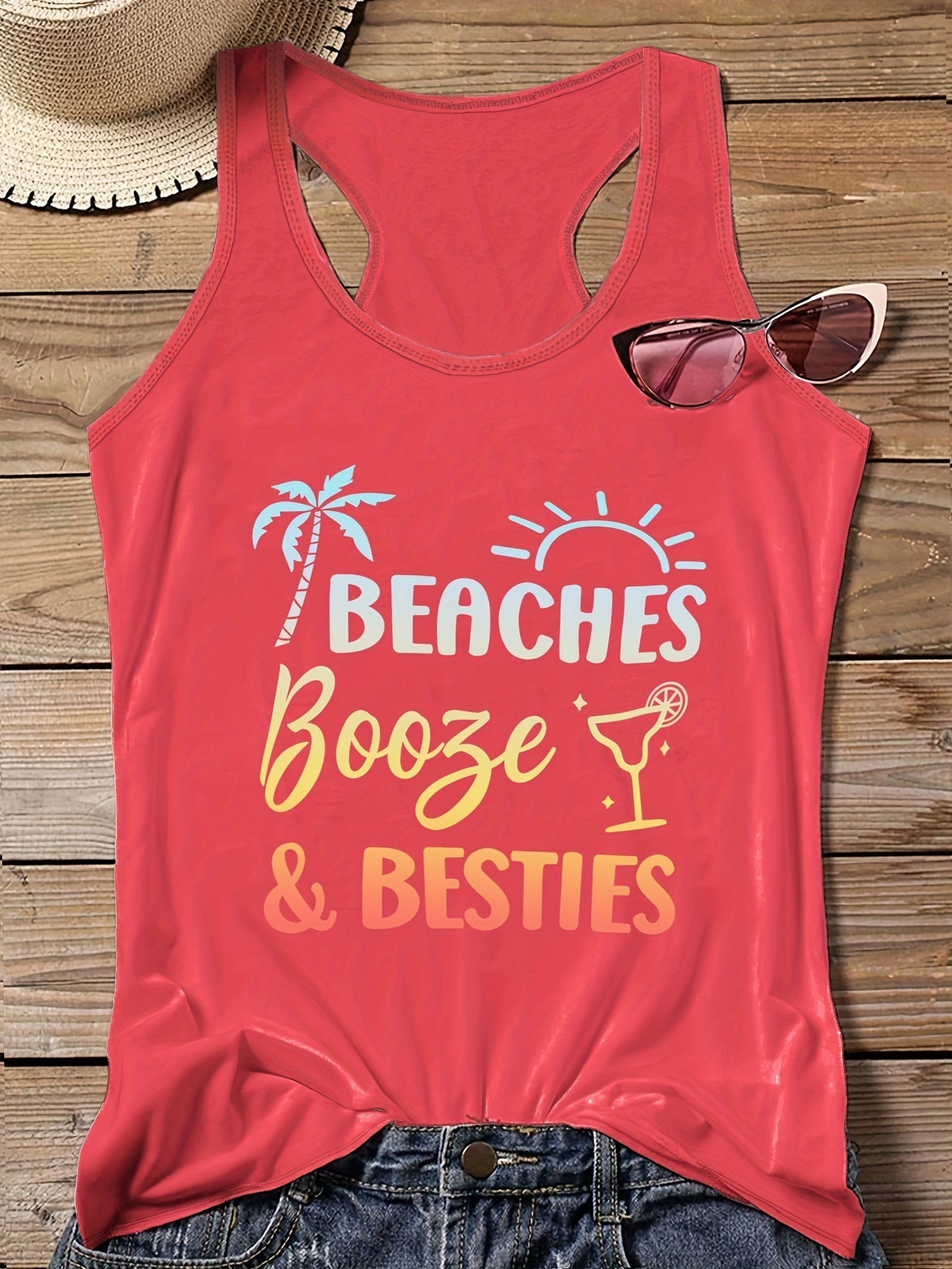  Beaches & Ombre Print Round Neck Vest Top