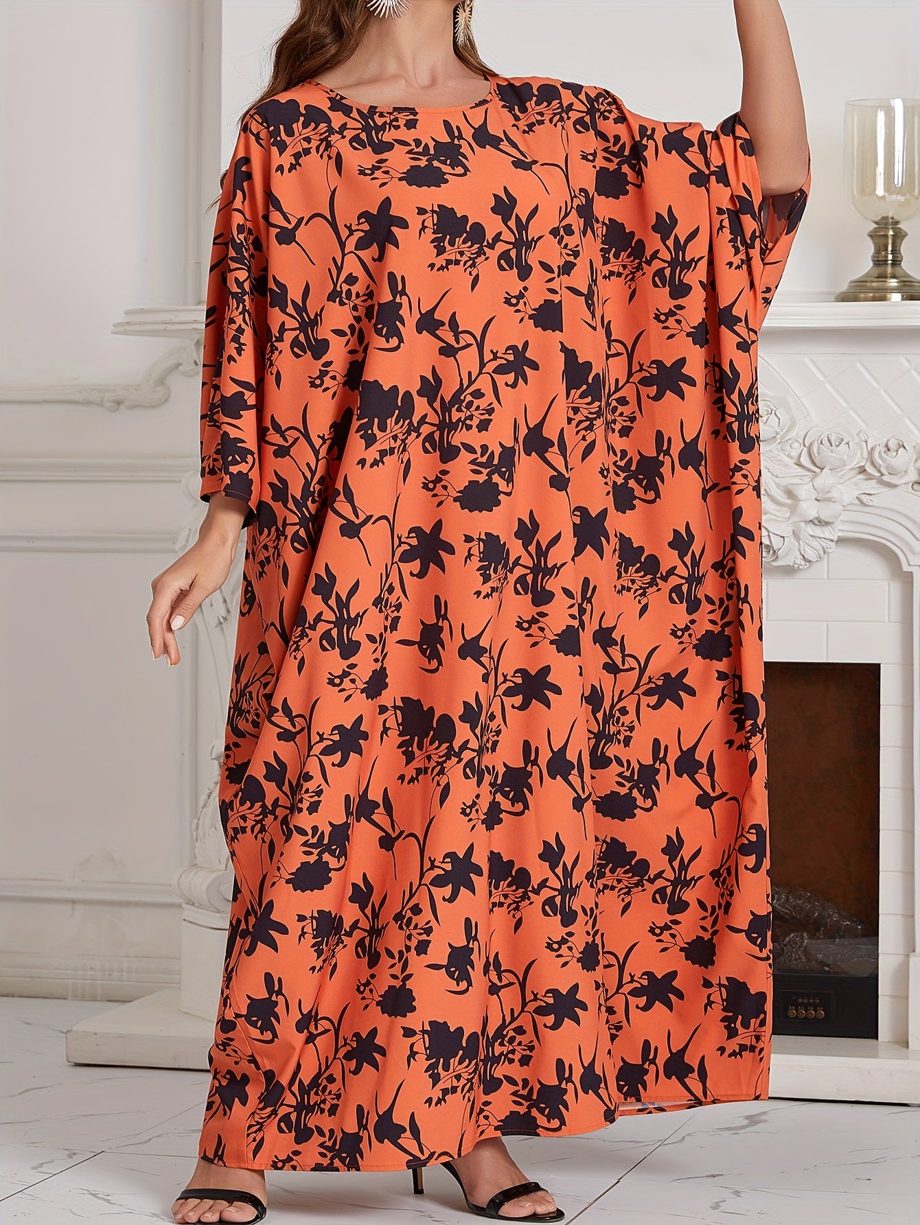 Floral Print Maxi Kaftan Dress Plus Size