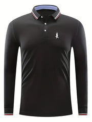 Eagle Pattern Men's Casual Long Sleeve Polo Shirt