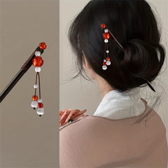 Red Beads Pendant Hair Pin Chinese Style Hair Stick Ponytail Holder