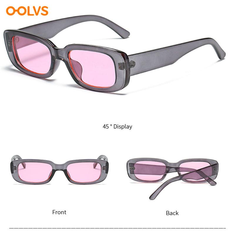 OOLVS Retro Rectangle Sunglasses Men Small Square Sun Glasses UV Protection