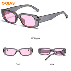 OOLVS Retro Rectangle Sunglasses Men Small Square Sun Glasses UV Protection