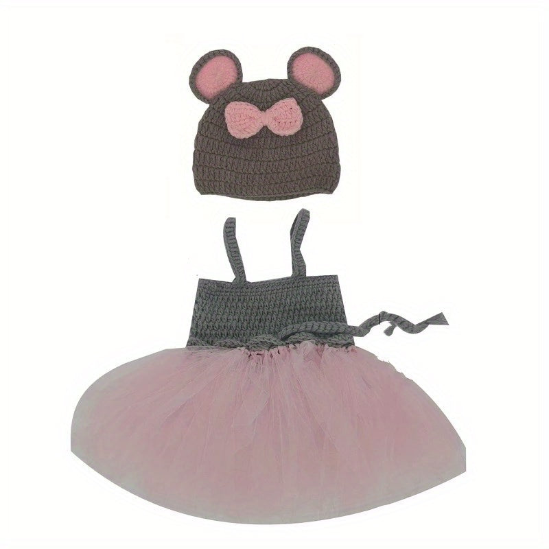 Mouse Gauze Dress & Wool Set for Newborn Photo Shoots