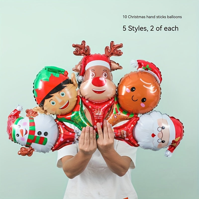 10pcs Christmas Hand Balloons Santa Claus Snowman Elk Gingerbread Man Decoration