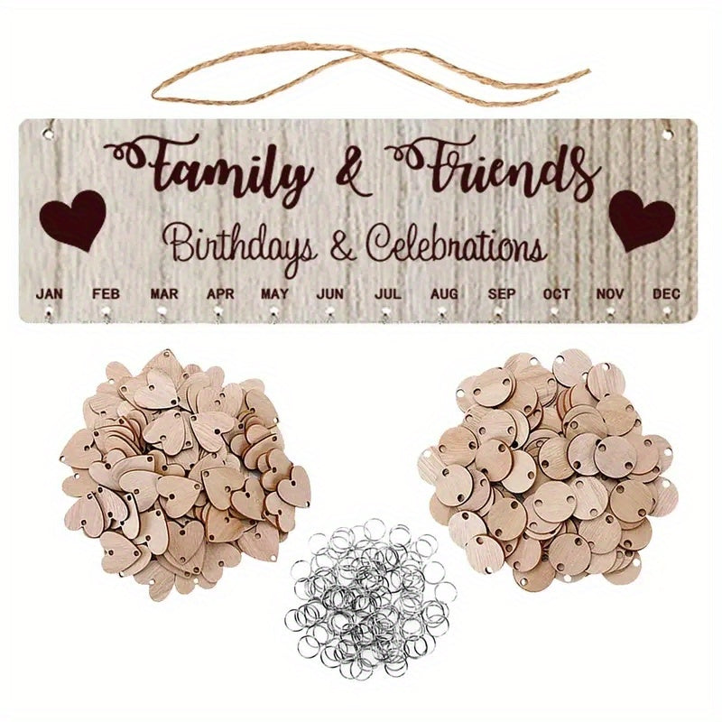 Family Birthday Board Hanging Sign with 100 Wooden Labels