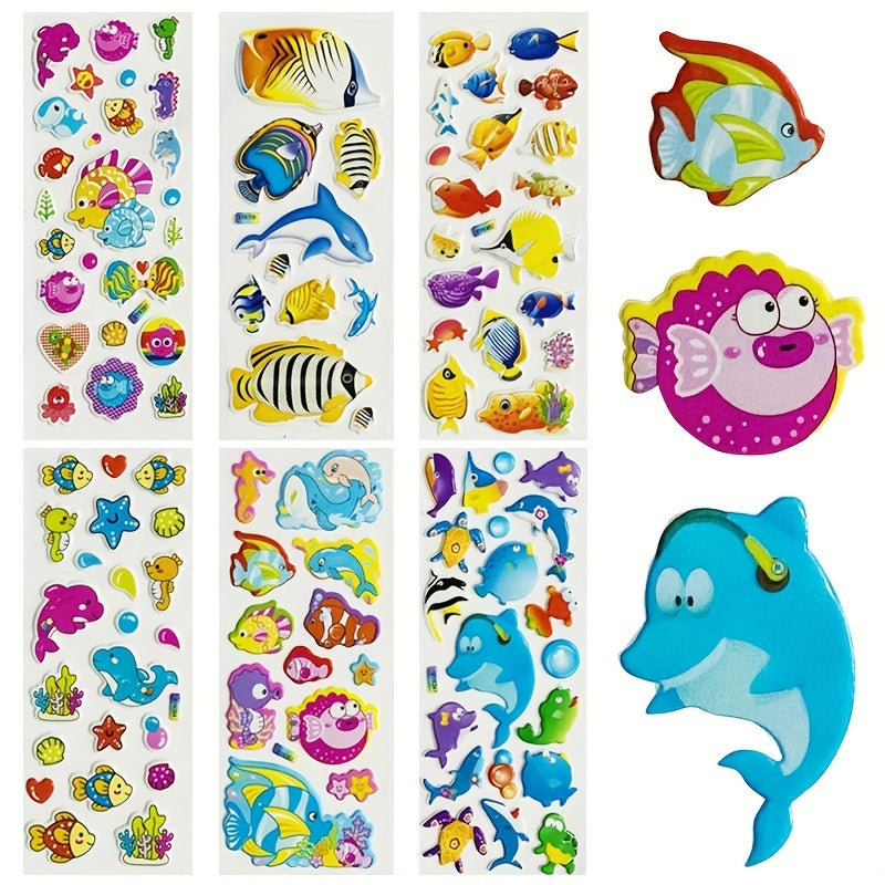 12 Sheets 3D Waterproof Cartoon Stickers for Kids Toddlers Boys Girls