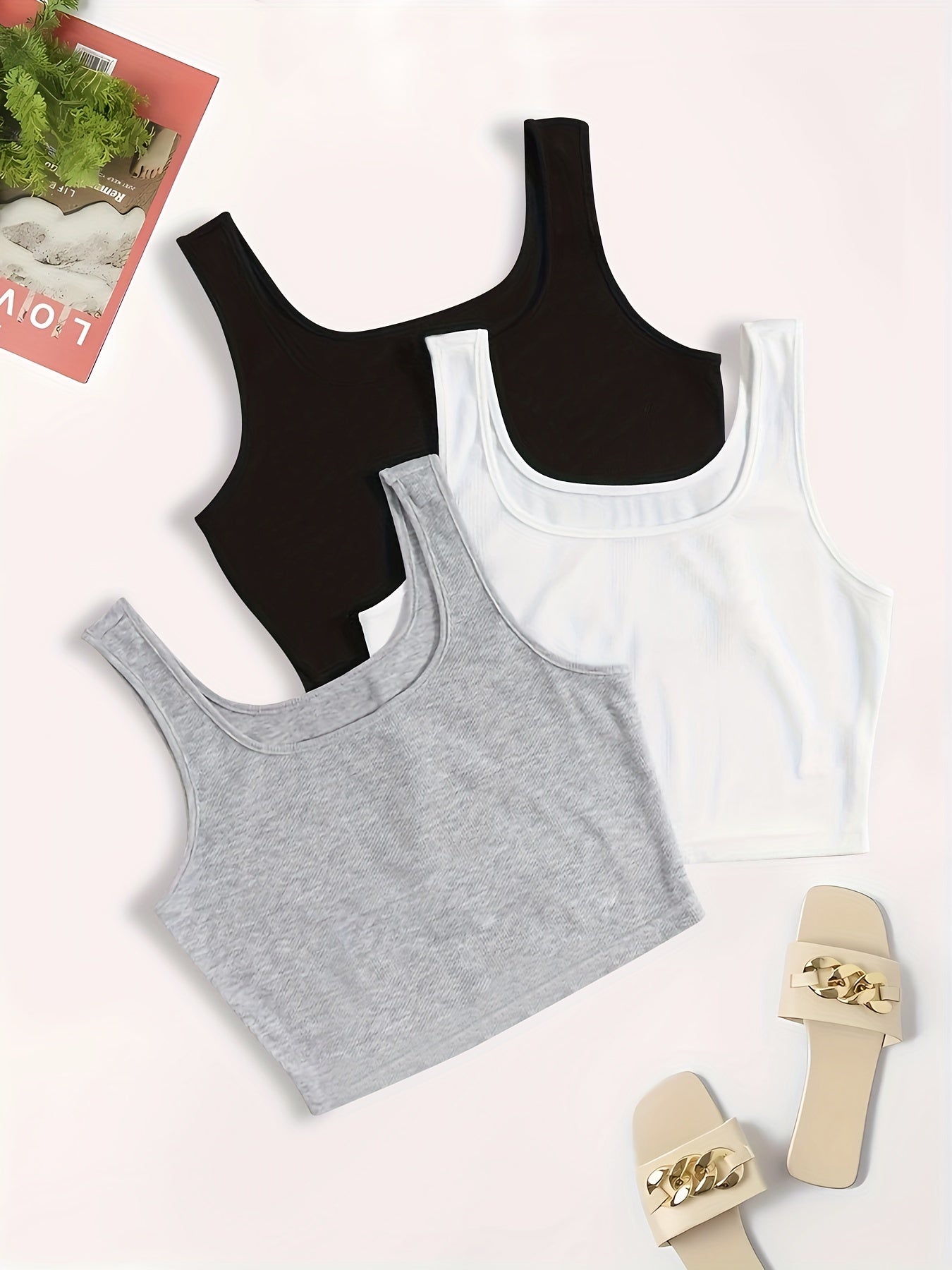 Solid Tank Top 3 Pack Casual Scoop Neck Summer Tank Top