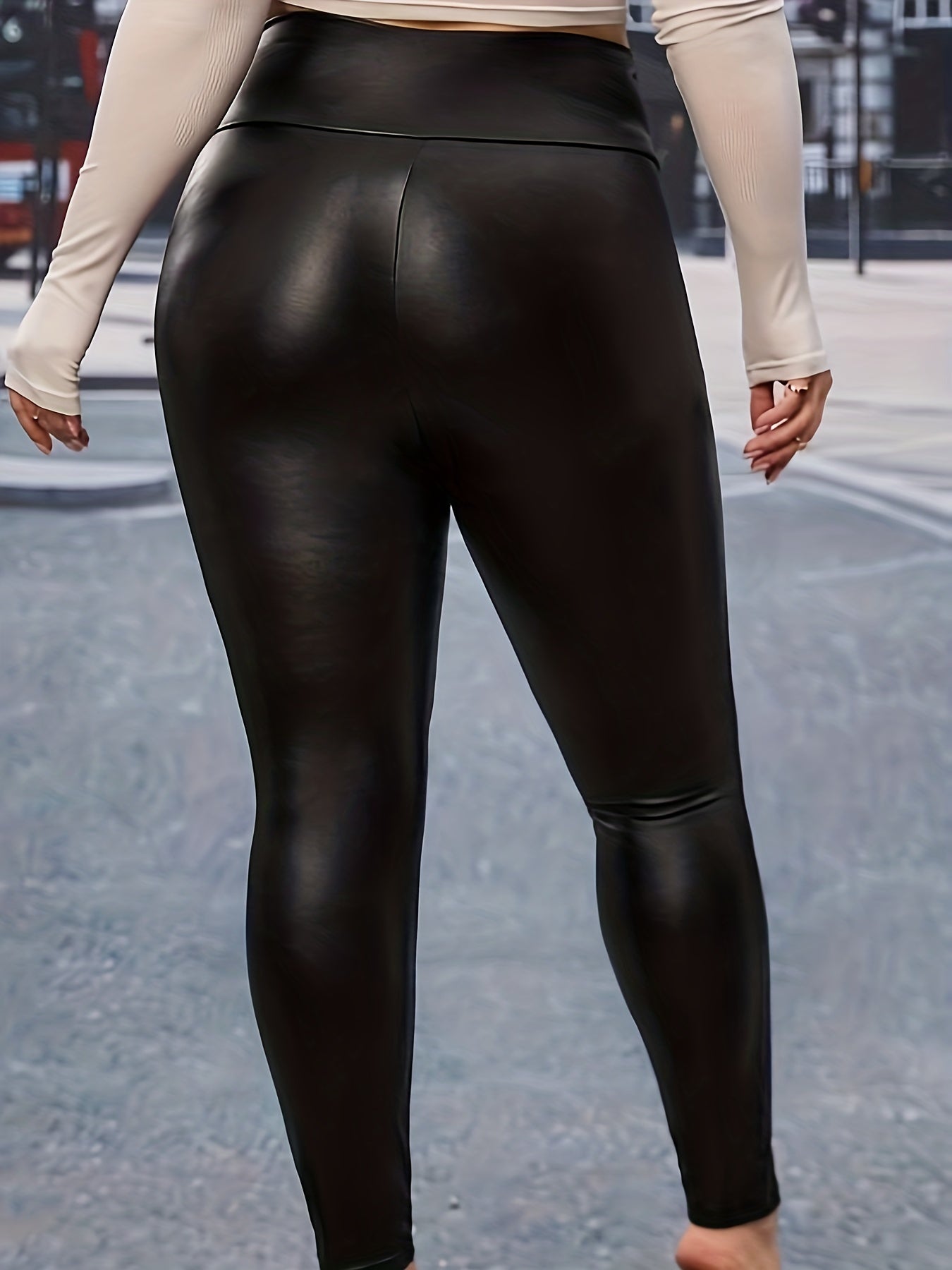  Street Style PU Leather High Rise Leggings
