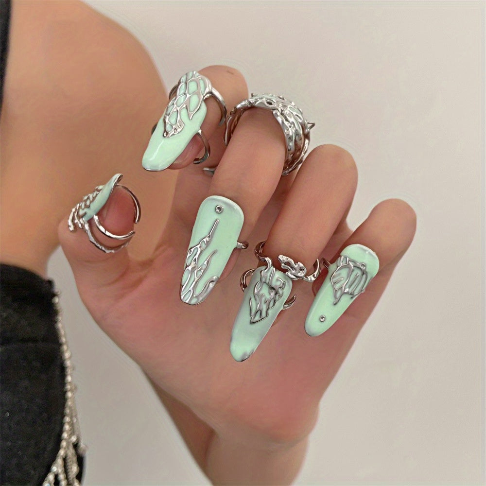 Alloy Geometric Nail Caps Set Of 4 Rings Hand Decoration Rhinestones