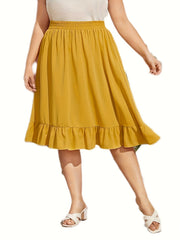  Casual Skirt Women's Plus Solid Ruffle Trim Midi Skirt