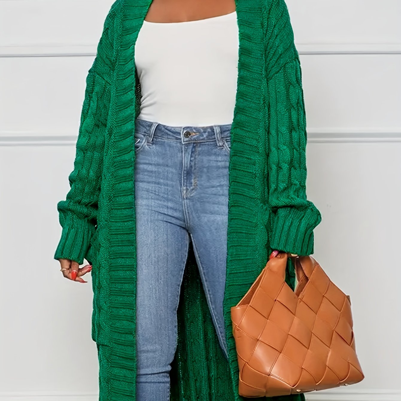  Solid Cable Long Sleeve Open Front Cardigan