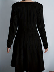  Solid Long Sleeve Surplice Neck Ribbed Knit Sweater Dress