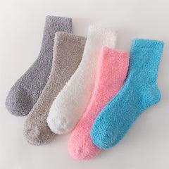 5 Pairs Fuzzy Socks Comfy & Warm Women's Mid Tube Stockings