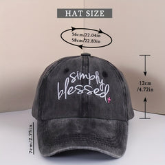 Simply Blessed Embroidery Baseball Cap Washed Distressed Sun Hat Adjustable