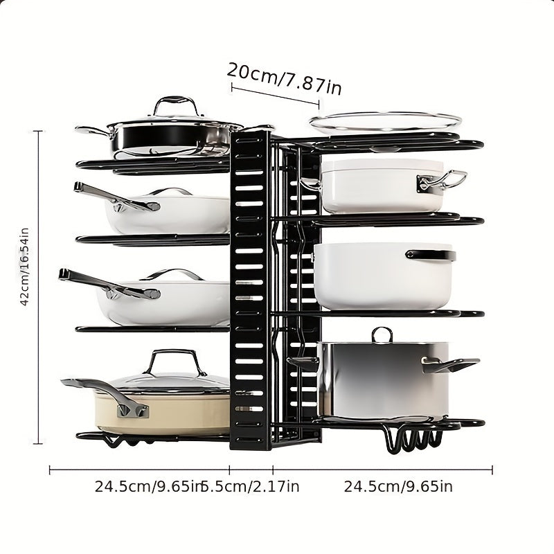Adjustable Pot Rack Organizer Kitchen Shelves Pot Storage Rack