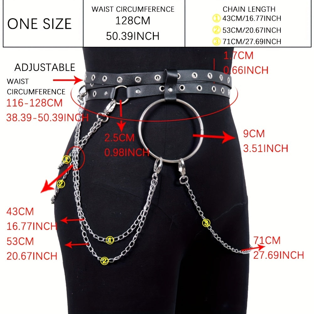  Chain Fringe Harness Belt Double Layer PU Leather Waistband