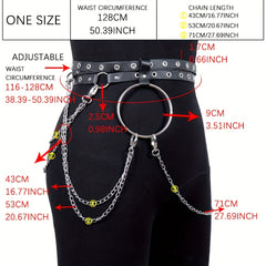  Chain Fringe Harness Belt Double Layer PU Leather Waistband