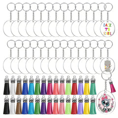 Acrylic Round Tag Tassel Keychain Metal Pendant Key Ring