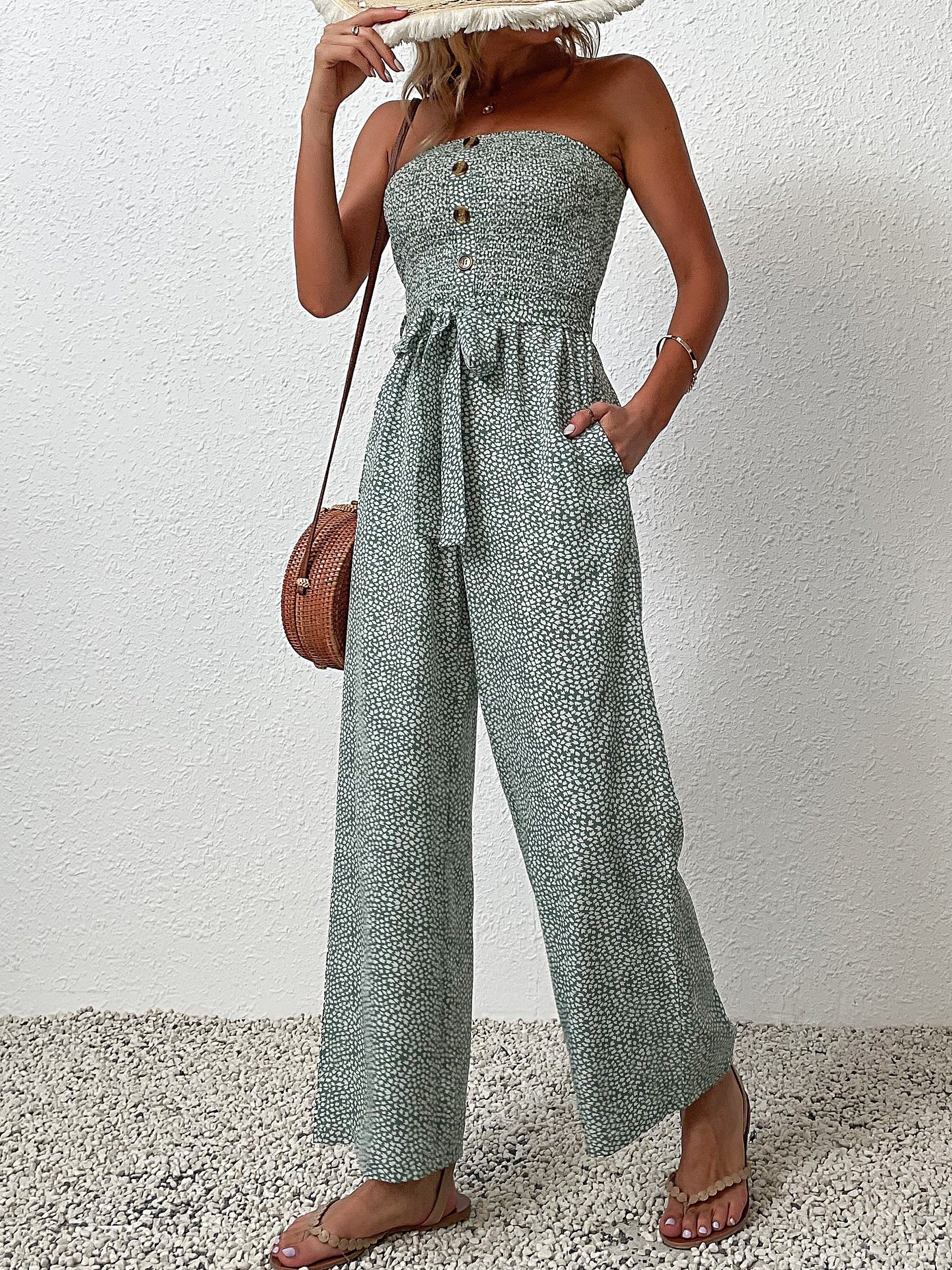 Boho Ditsy Floral Off Shoulder Jumpsuit