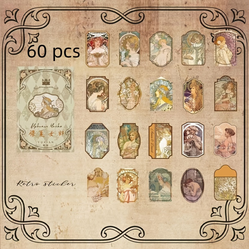 Vintage Literary Accounting Paper Box - 60pcs, 20 Patterns