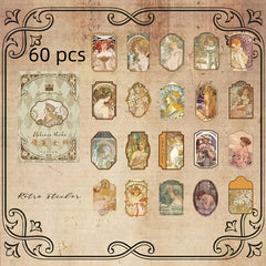 Vintage Literary Accounting Paper Box - 60pcs, 20 Patterns