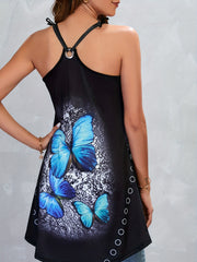  Butterfly Print Tie Shoulder Tank Top