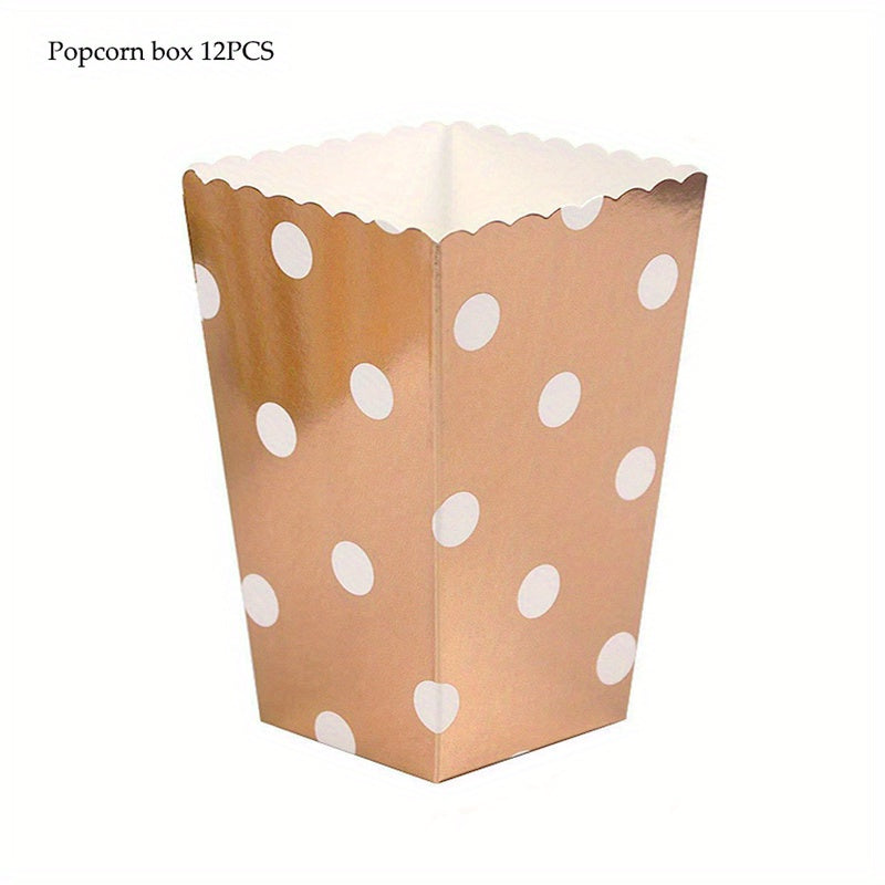 12pcs Festive Rose Popcorn Boxes - Stylish Candy and Snack Containers