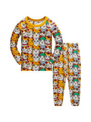 Boys Pajamas Cartoon Animals Print Long Sleeve Top & Pants Set