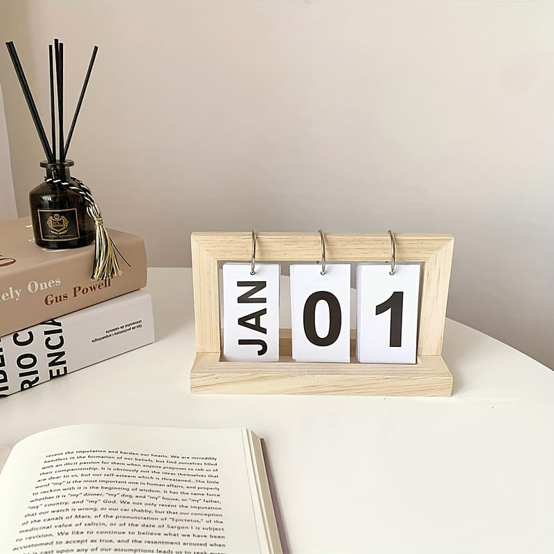 Creative Wooden Page Turning Calendar Home Desktop Ornament
