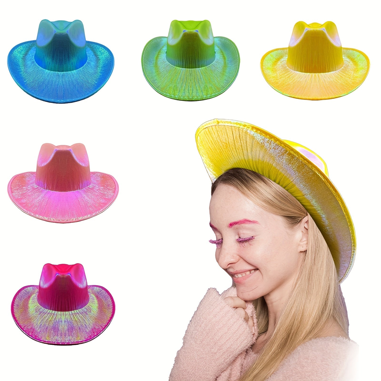 Y2K Laser Hat Bandana Set Iridescent Glitter Space Jazz Cowboy Hip Hop Bandana