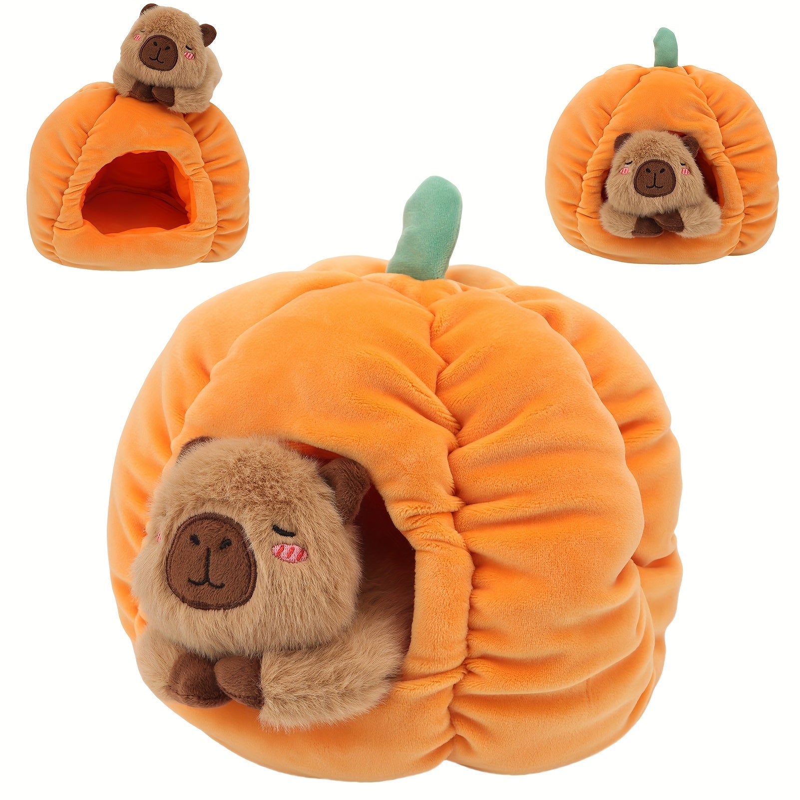 Halloween Plush Capybara in Pumpkin House Soft Stomach Cozy