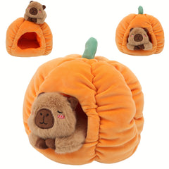 Halloween Plush Capybara in Pumpkin House Soft Stomach Cozy