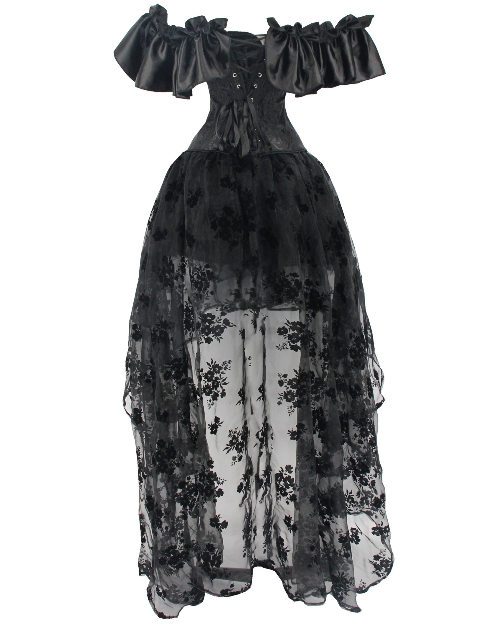 Gothic Jacquard Corset Bustier & Mesh Skirt Set
